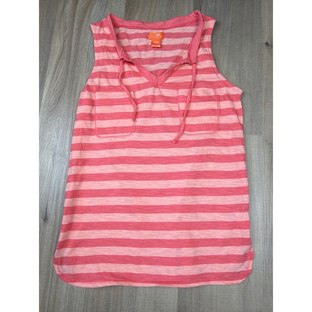 Joe Fresh Women Coral Striped Sleeveless V-Neck Tie‎ Top with Pockets XS